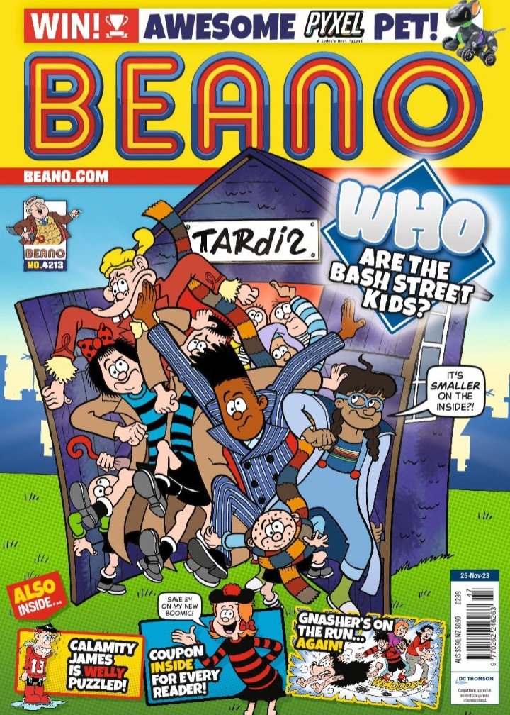 Beano 4213, cover by Nigel Parkinson, Doctor Who tribute