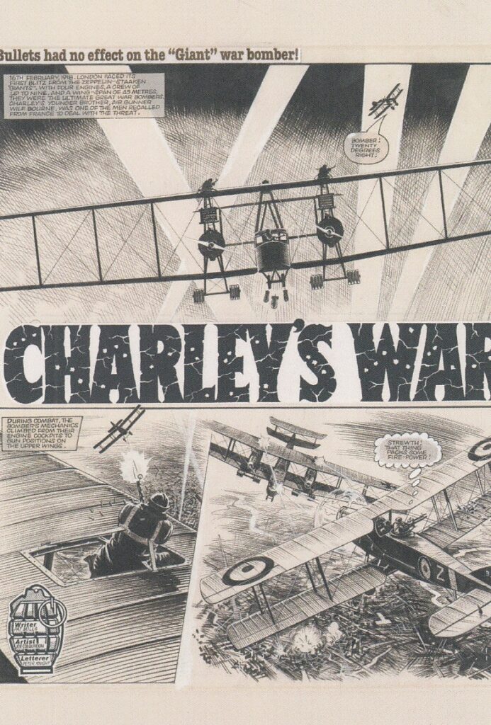 Into Battle Exhibition Souvenir Postcard - Charley's War, art by Joe Colquhoun, script by Pat Mills
