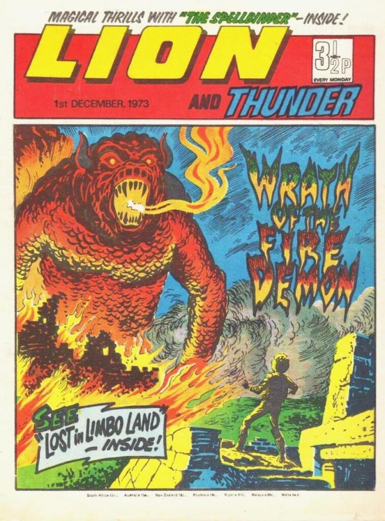 Lion, cover dated 1st December 1973, art by Geoff Campion, featuring the story "Lost in Limbo Land"