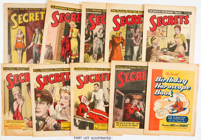 Secrets (1948-52 C.C. Thomson & John Leng) 1948-50: 24 issues, 1951: 35 issues, 1952: 34 issues including Bad Girl - Wild Wife, The Kidnapped Bride, As Bad as they Make'em!. With free gift The Secrets Birthday Horoscope Book [vg-/vg+ (93)