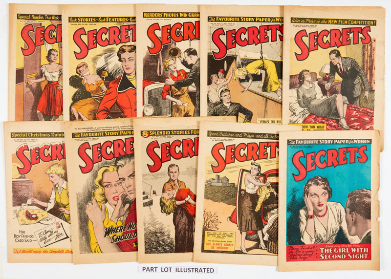 Secrets (1948-52 C.C. Thomson & John Leng) 1948-50: 24 issues, 1951: 35 issues, 1952: 34 issues including Bad Girl - Wild Wife, The Kidnapped Bride, As Bad as they Make'em!. With free gift The Secrets Birthday Horoscope Book [vg-/vg+ (93)