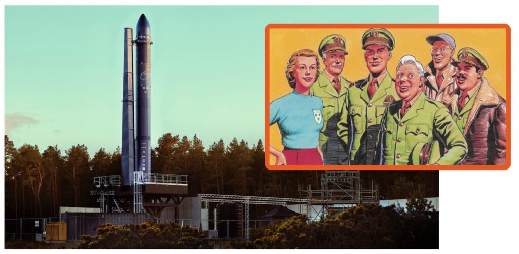 UK Space Agency funding boosts plans for launch from SaxaVord Spaceport and Sutherland Spaceport. Image: Orbex. Dan Dare Art by Don Harley