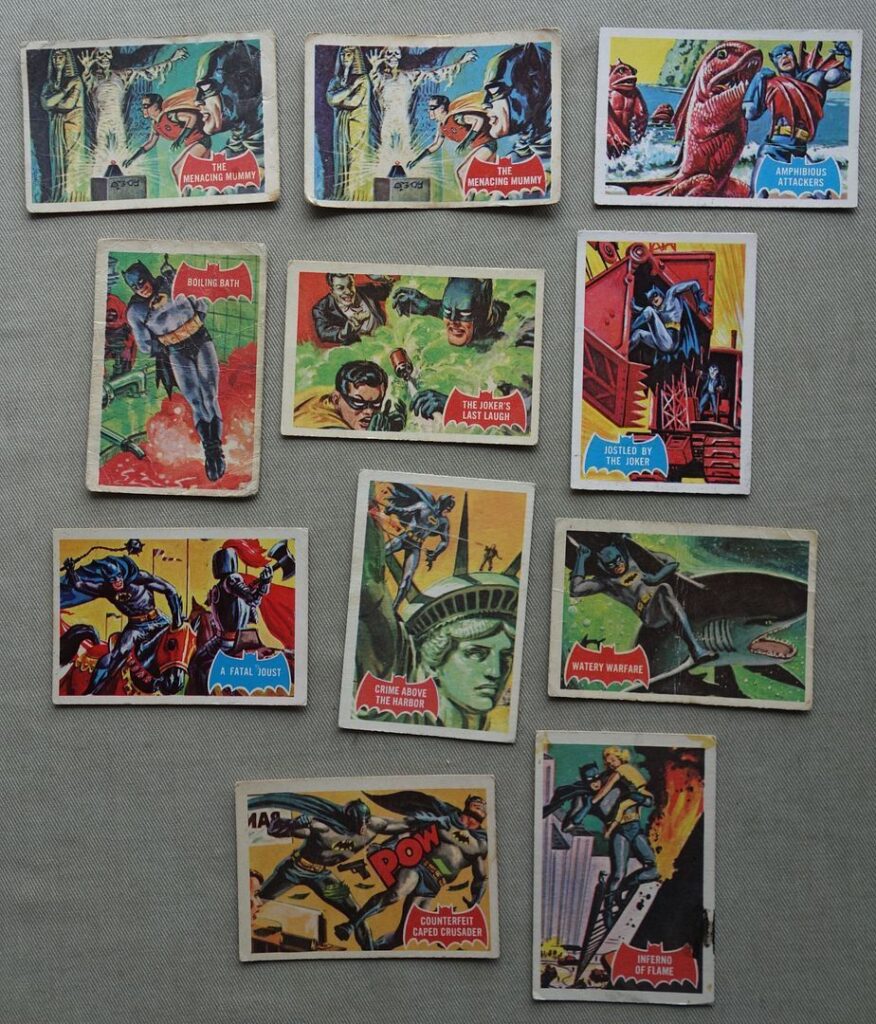 Batman A&BC (American and British Chewing) bubble gum cards, released in 1966.
