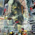 Mega City One art by Stewart Kenneth Moore for Judge Dredd Megazine 451
