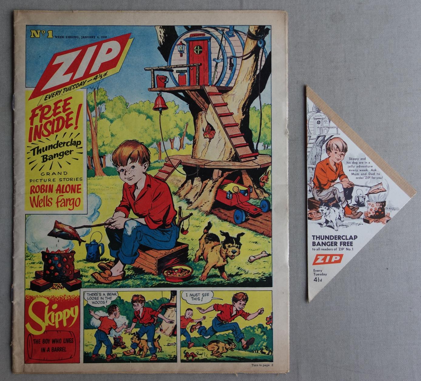 Zip No. 1, cover dated 4th January 1958 With Free Gift, a Thunderclap Banger