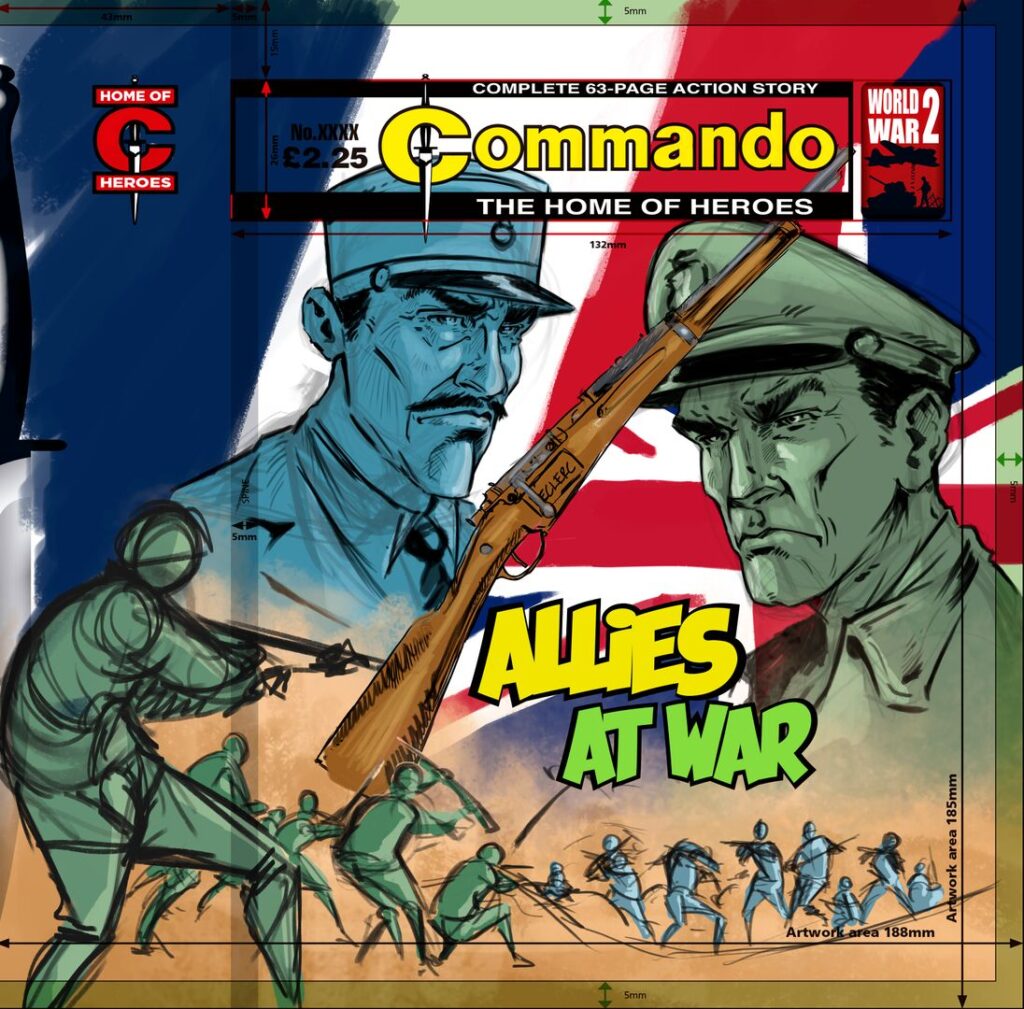 Cover rough for Commando 5717, "Allies at War', by Alejandro Pérez Mesa