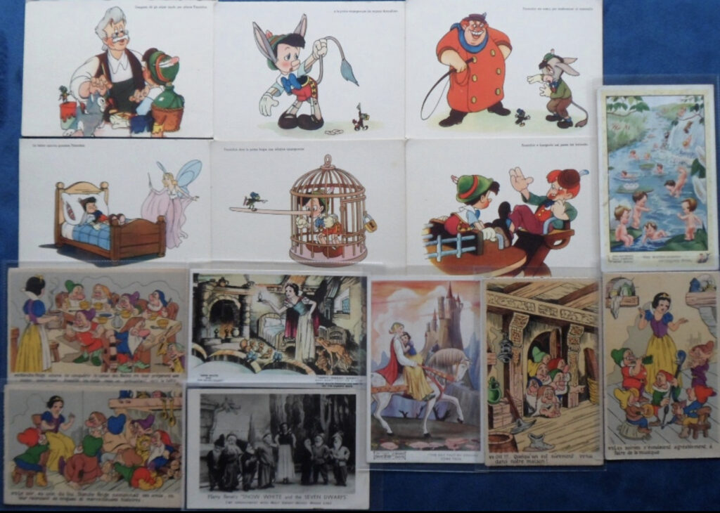 Postcards, Disney, a selection of 13 cards, inc. six advertising Tobler, also Porky Pig, Donald Duck, and Mickey Mouse, a few with foreign captions