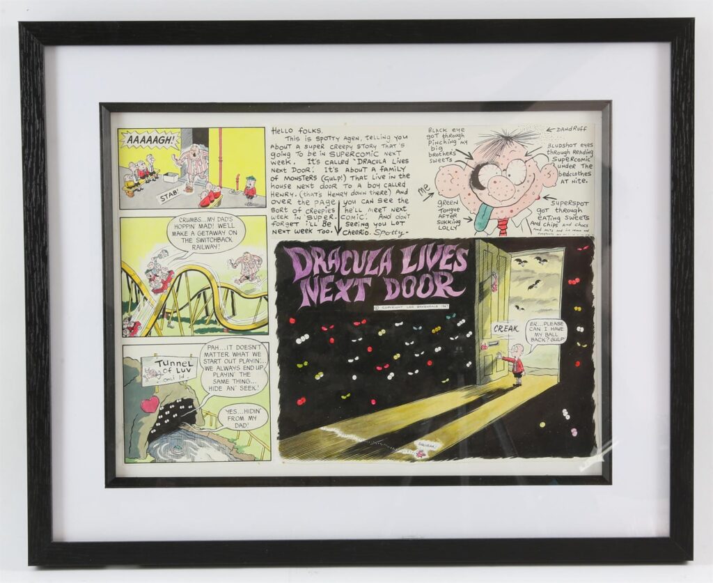 Art for Leo Baxendale’s unpublished “Super Comic”, auctioned by Ewbank’s in August 2023