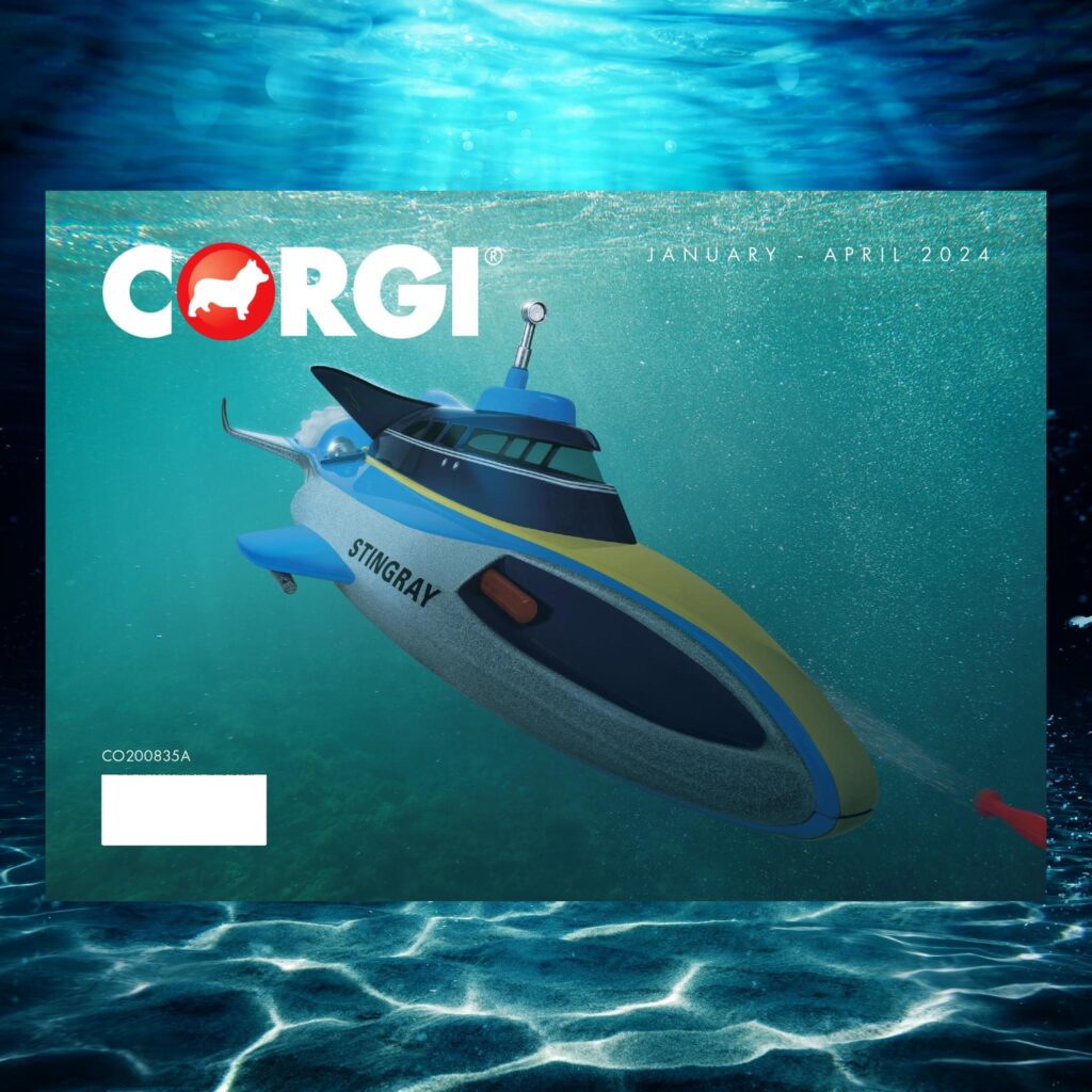 The front cover of the January 2024 CORGI catalogue, featuring the highly anticipated new release of Gerry Anderson's Stingray