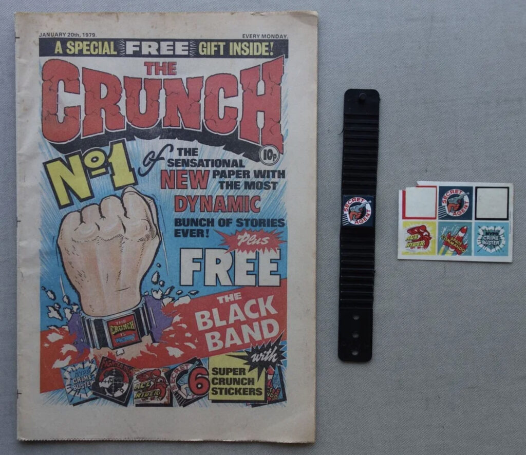 Crunch No. 1, cover dated 20th January 1979 With Free Gift - Black Band and Stickers 