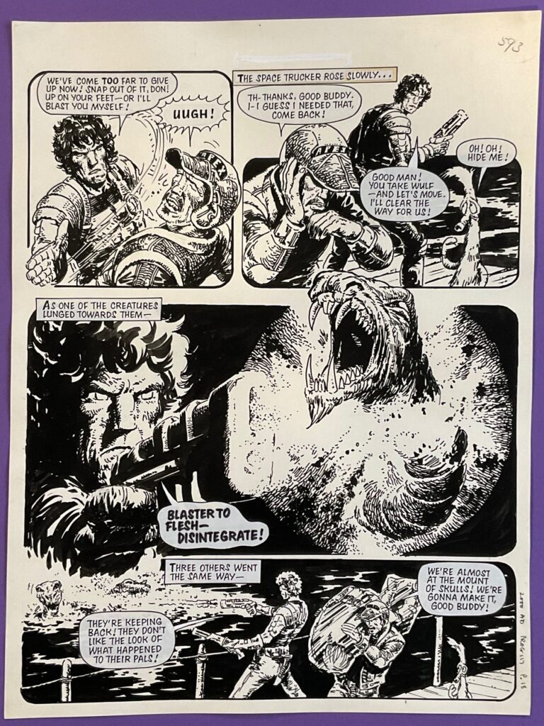 An original page drawn by Carlos Ezquerra for an episode of the Strontium Dog story “Journey into Hell”, published in 2000AD prog 117, cover dated 16th June 1979
