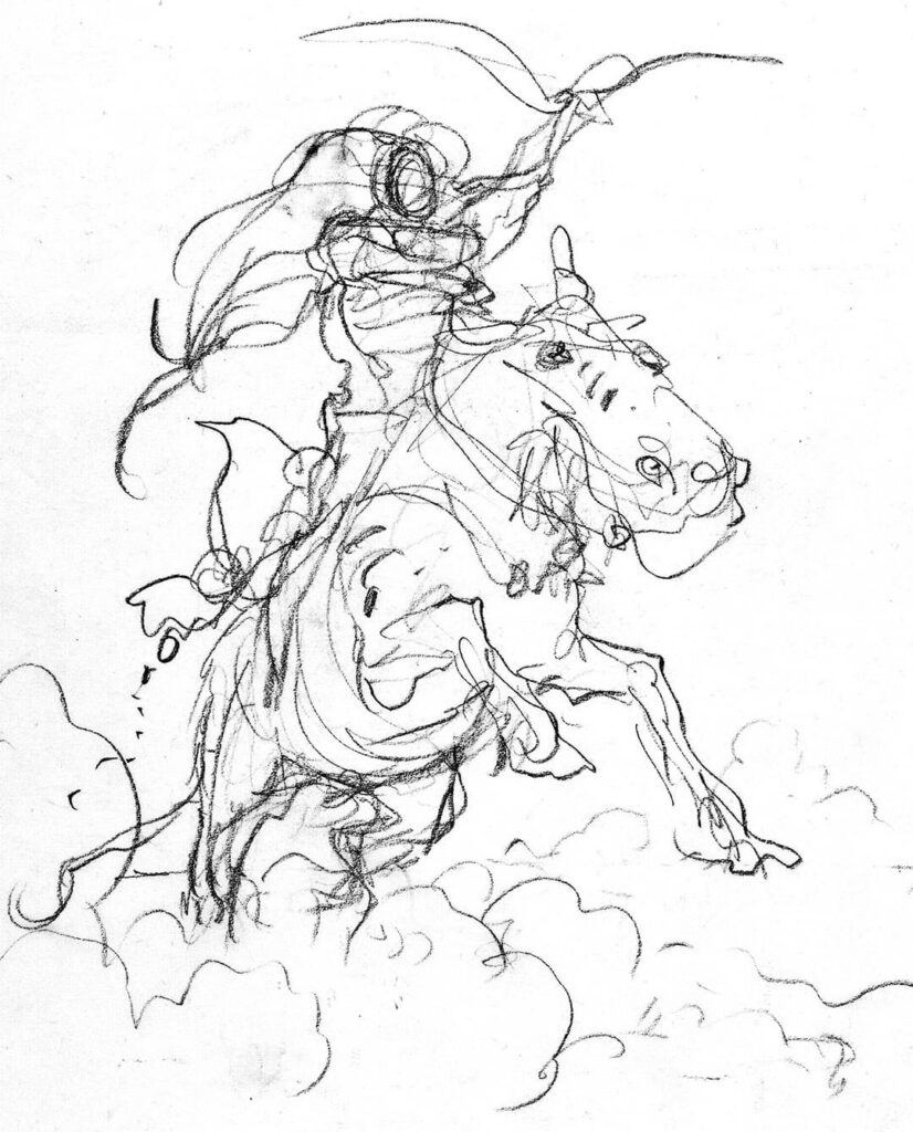 Moebius pencils for his poster for Spike & Mike's Festival of Animation 1987