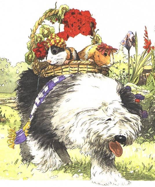 Old English Sheepdog and Guinea Pig, art by Nick Spender