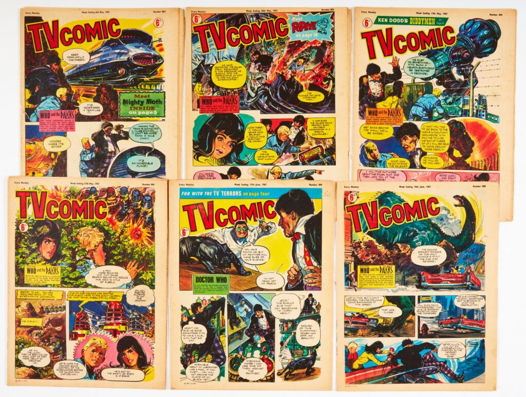 TV Comic (1967) 803-806, 808, 809. All with Doctor Who and the Daleks front covers and pages 2 & 3 episodes. 803 [vg], balance [fn-/fn] (6)