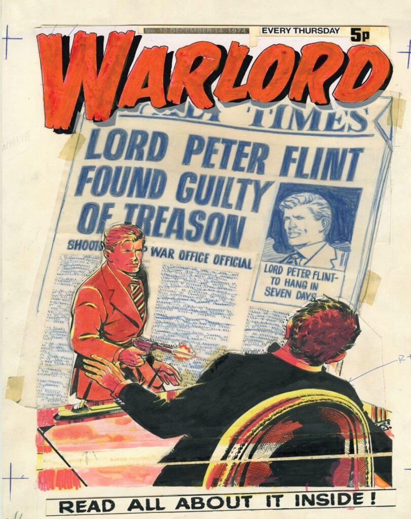 A cover dummy for an issue of Warlord, featuring secret agent Peter Flint on the cover
