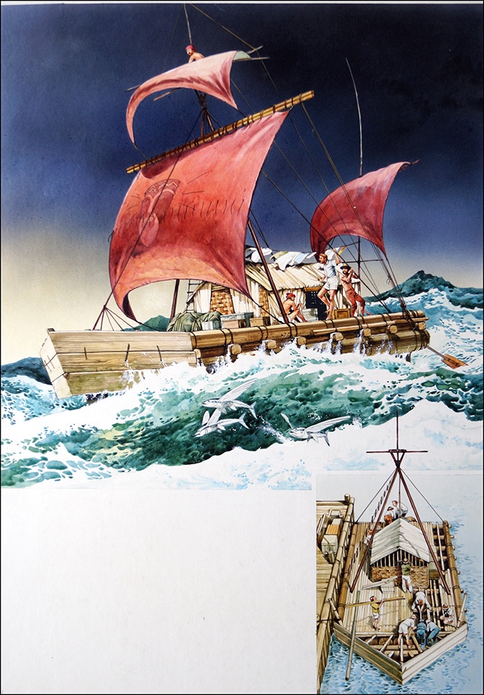 Thor Heyerdahl and Kon-Tiki (Original) by 20th Century, for World of Knowledge, artist unidentified 