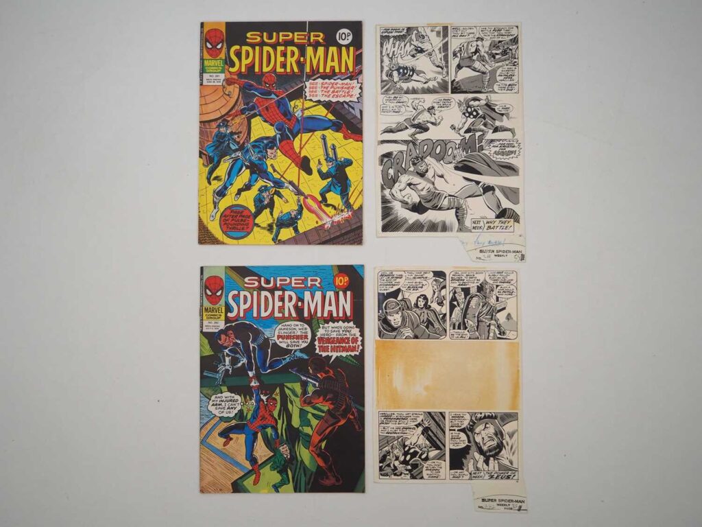 Super Spider-Man #281 & 282, comics and actual black and white artwork board