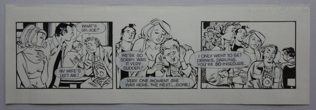 The original art for a George and Lynn comic strip by Josep Gual, published in The Sun newspaper, believed published sometime in the early 2000s, but it's not dated.