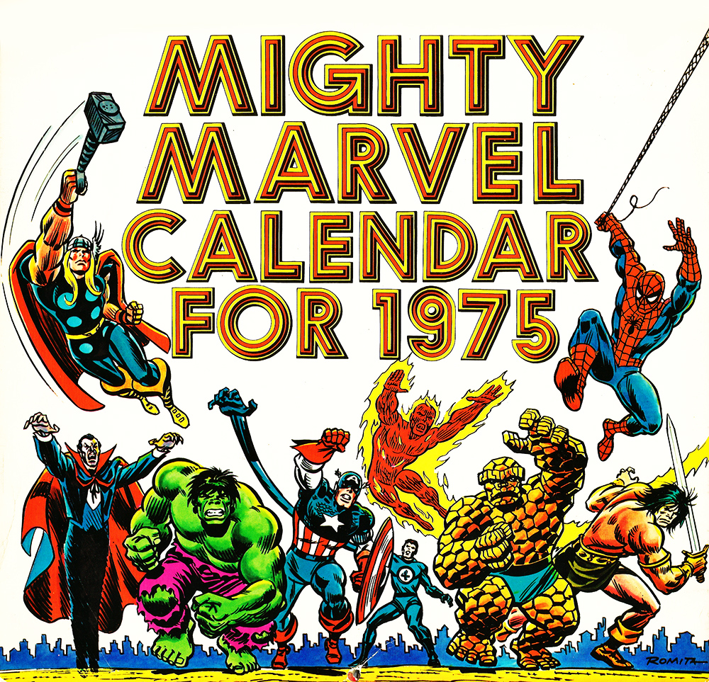 Mighty Marvel Calendar for 1975. Cover art by then Marvel Art Director John Romita, Sr