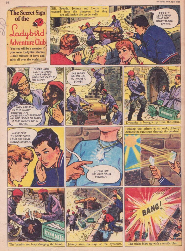 Artist John Canning asked that Roger Noel Cook script the promotional strip, Ladybird Adventure Club, which ran in TV Comic