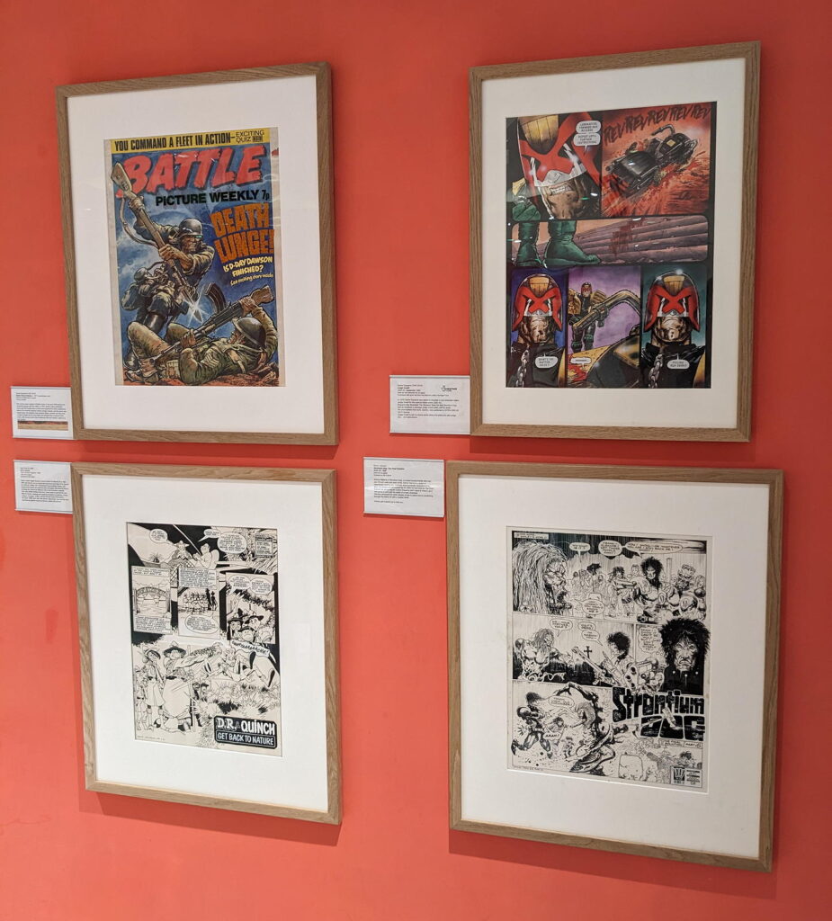 Art from Battle and 2000AD exhibited at the Cartoon Museum, London, in 2024