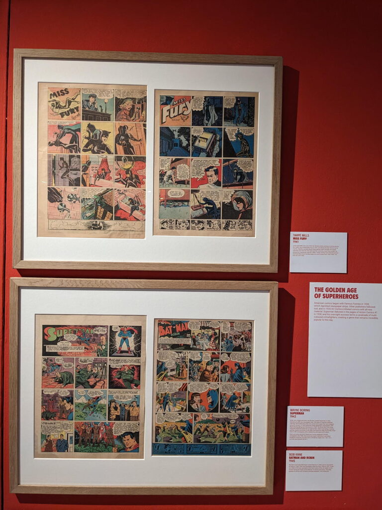 "The Golden Age of Superheroes", part of the Cartoon Museum's "Heroes" exhibition (2024)