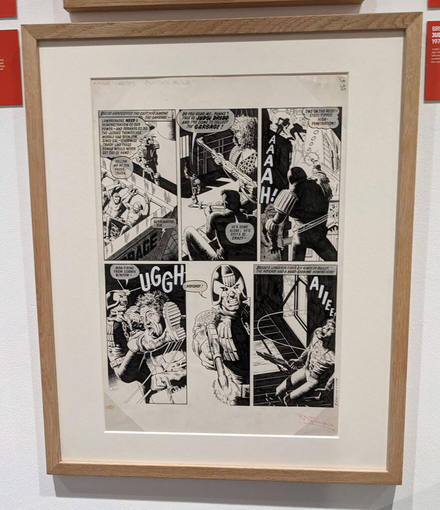 Judge Dredd by Brain Bolland, part of the Cartoon Museum's "Heroes" exhibition (2024)