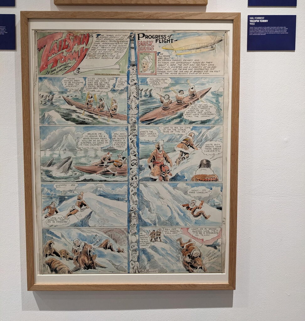 "Tailspin Tommy" by Hal Forrest, part of the Cartoon Museum's "Heroes" exhibition (2024)