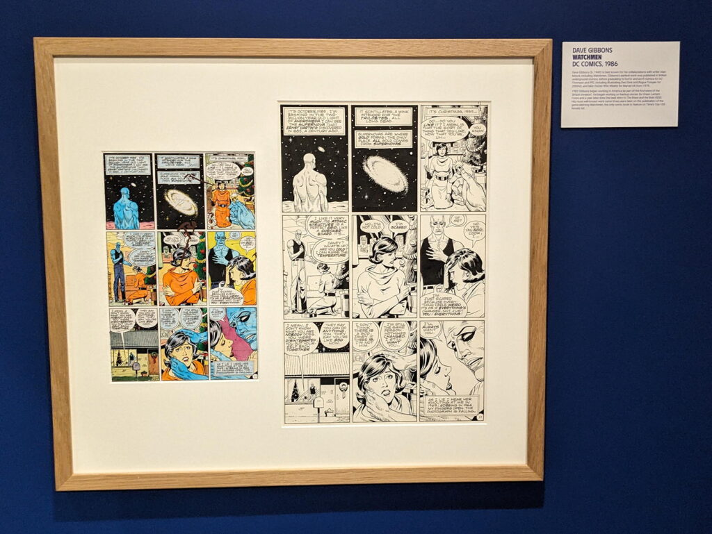 Watchmen by Alan Moor and Dave Gibbons, part of the Cartoon Museum's "Heroes" exhibition (2024)