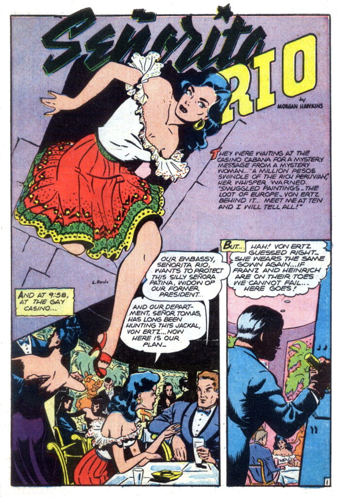 "Senorita Rio" (Fight Comics #47, Fiction House 1946) - written by Morgan Hawkins, art by Lily Renée