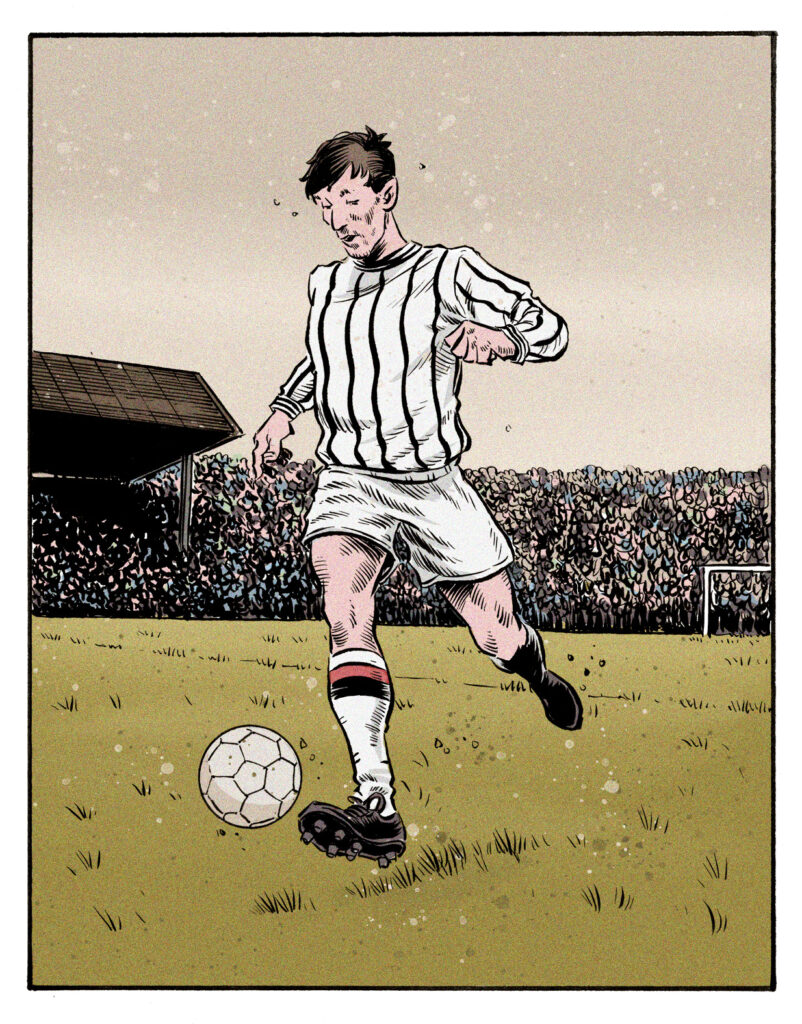 The Dunfermline Story - Dan Cornwell (2000AD, Blazer) depicts one of Dunfermline Athletic Football Club’s most famous players, a certain Sir Alex Ferguson