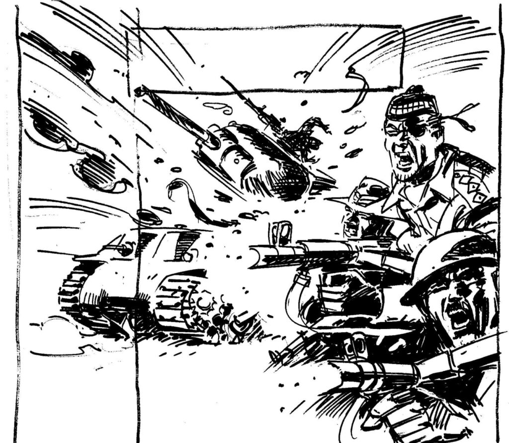 Behind the scenes! Pencils by Carlos Pino for the cover of Issue 5741 Ramsey's Raiders: Hijacked Jeeps