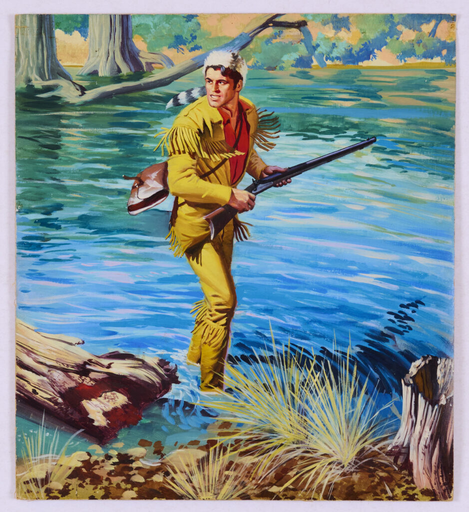 Cowboy Picture Library No 359 Cover Art featuring Davy Crockett. Original cover artwork (1959) by Jordi Panalva. Gouache on canvas. 11 x 11 ins