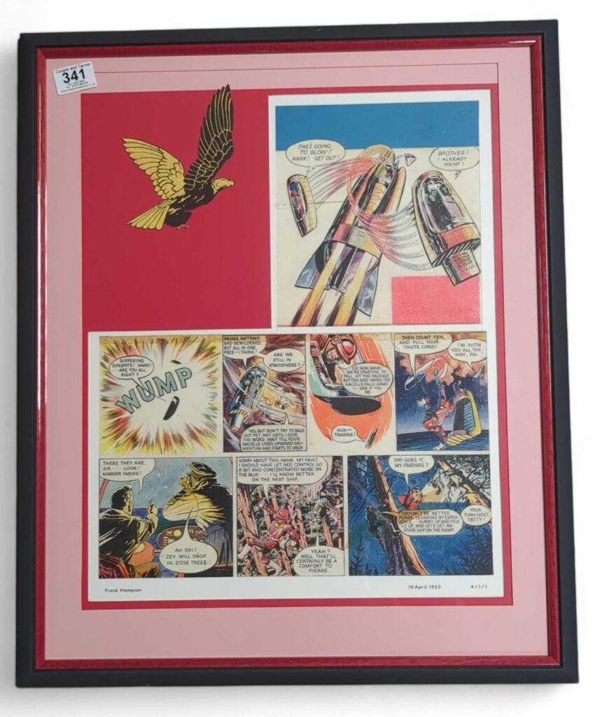 Frank Hampson (1918-1985), pen ink and watercolour artwork for Dan Dare in the Eagle, volume 4, issue 1, page 1, 'She's Going To Blow! Hank!..Get Out!', mounted, framed and glazed, 61.9cm x 51.6cm overall including frame