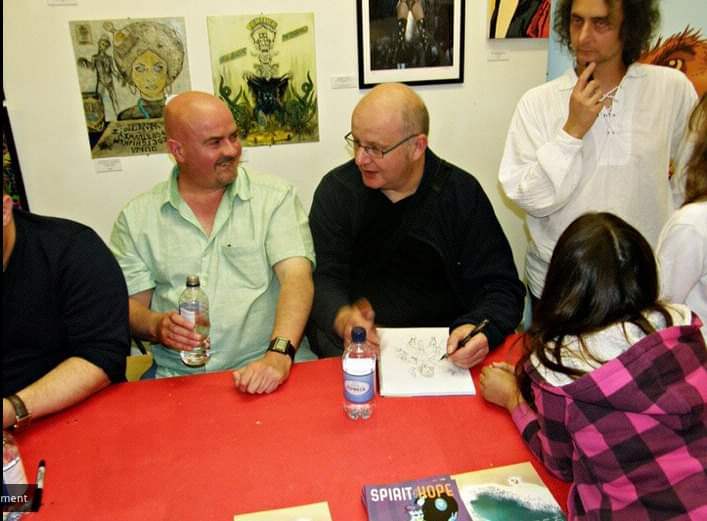 Lew Stringer, Jon Haward and Jasper Bark at the launch of The Spirit of Hope anthology in 2011. Photo courtesy Lew Stringer