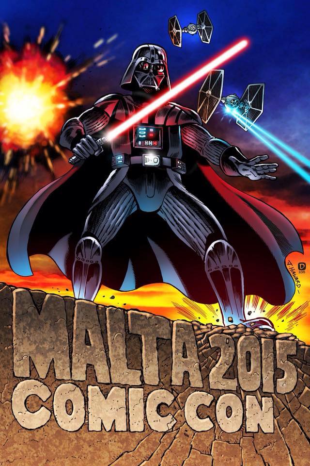 Star Wars-inspired Malta Comic Con 2015 Poster by Jon Haward, coloured by Nigel Dobbyn