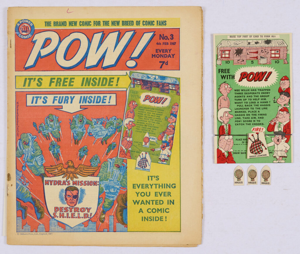 POW! 3, cover dated 4th February 1967, With Free Gift - Haggis Launcher Game (missing 2 of the 5 Haggis bullets)