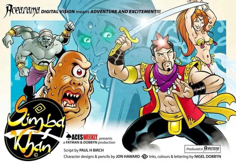 Promotional art for the Simba Khan series planned for Aces Weekly by Paul H. Birch, Jon Haward and Nigel Dobbyn