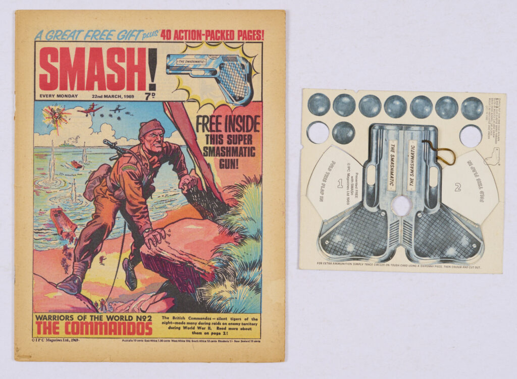 Smash! cover dated 22nd March 1969, With Free Gift - Super Smashmatic Gun (2 bullets missing). Starring The Master of the Marsh, Cursitor Doom and The Swots and the Blots