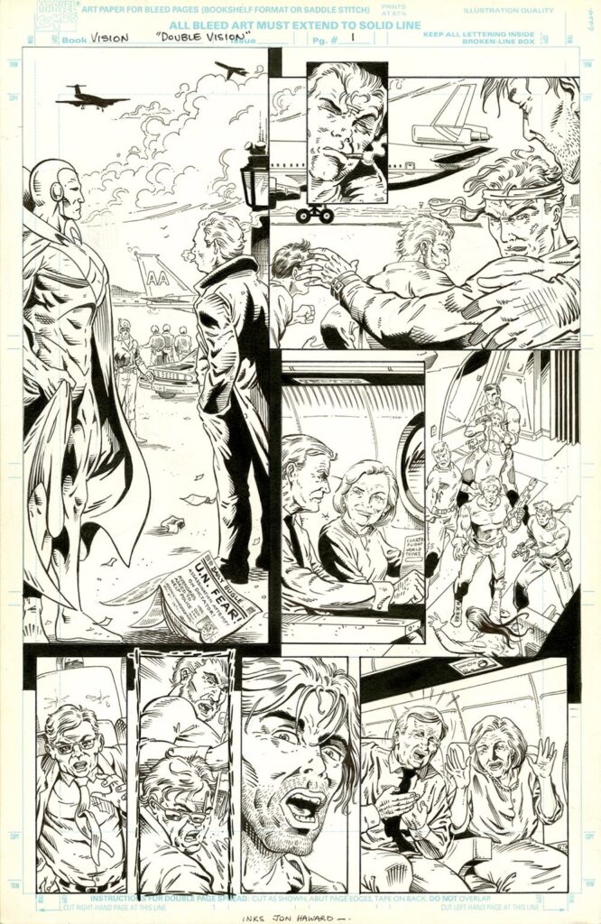 Avengers sample artwork from the early 1990s, pencilled by Tim Perkins, inked by Jon Haward