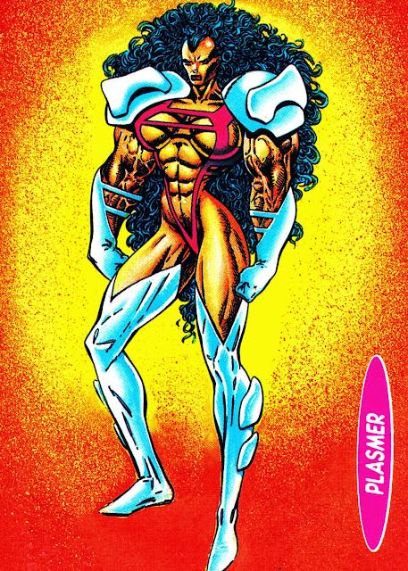 Plasmer - Marvel UK Trading Card, given away with Plasmer #1, November 1993. Art by Liam Sharp, inked by Cam Smith, coloured by John Burns