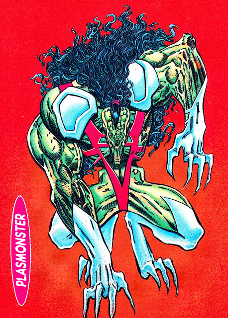 Plasmonster - Marvel UK Trading Card, given away with Plasmer #1, November 1993. Art by Liam Sharp, inked by Cam Smith, coloured by John Burns