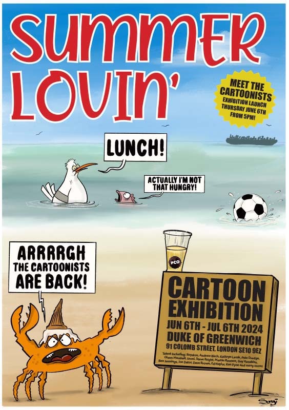 Summer Lovin' cartoonists exhibition at the Duke of Greenwich, June - July 2024