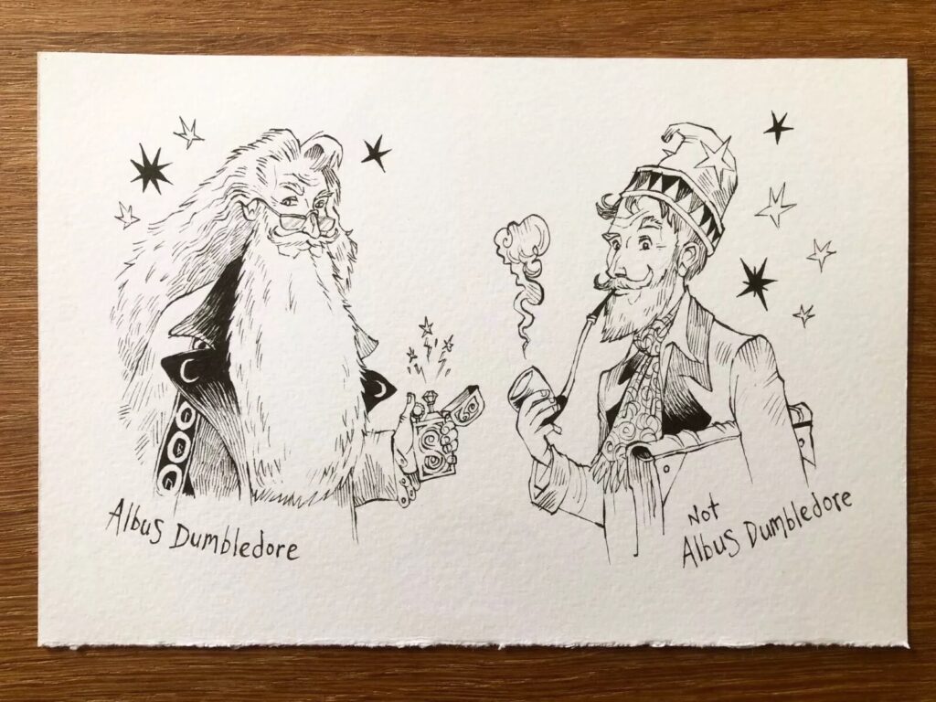 “1866 Wizards – Original Illustration” – donated to the 2024 Sophie’s Secret Postcard Auction. Bidding is at over £2000
