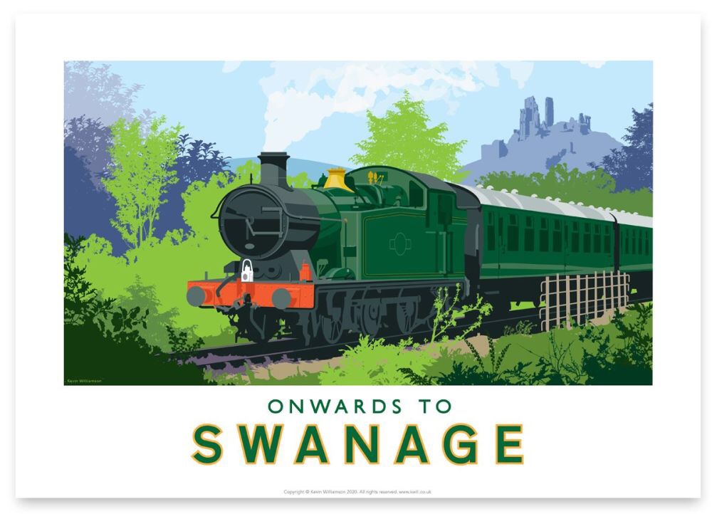"Onwards to Swanga" railway art by Kevin Williamson, aka Kwill