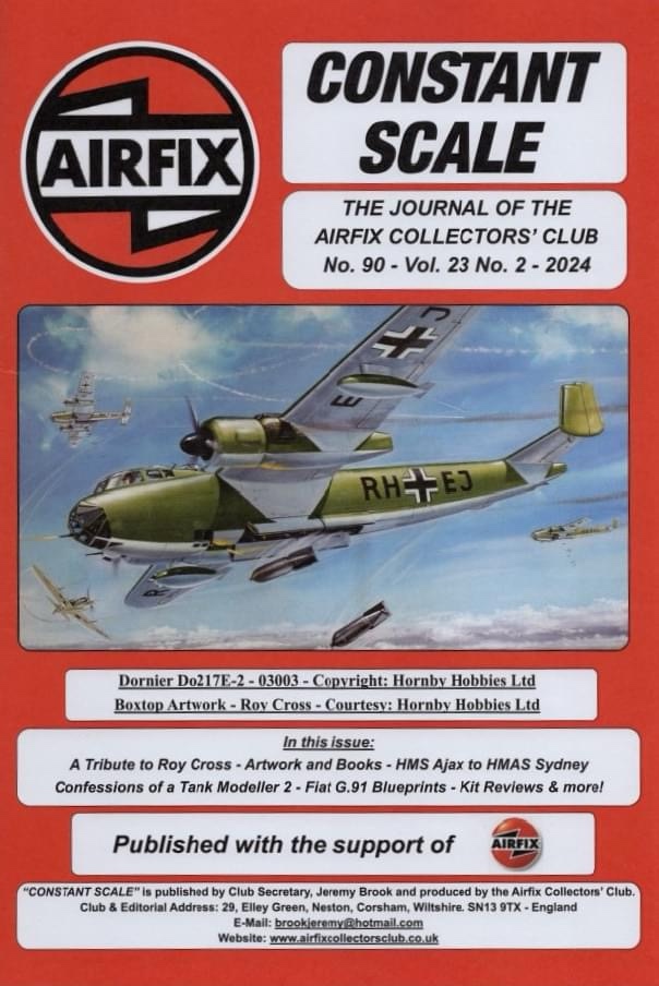 The cover of Constant Scale Issue 90 features box art from the Airfix Dornier Do 217E-2, the first to be painted by the late Roy Cross