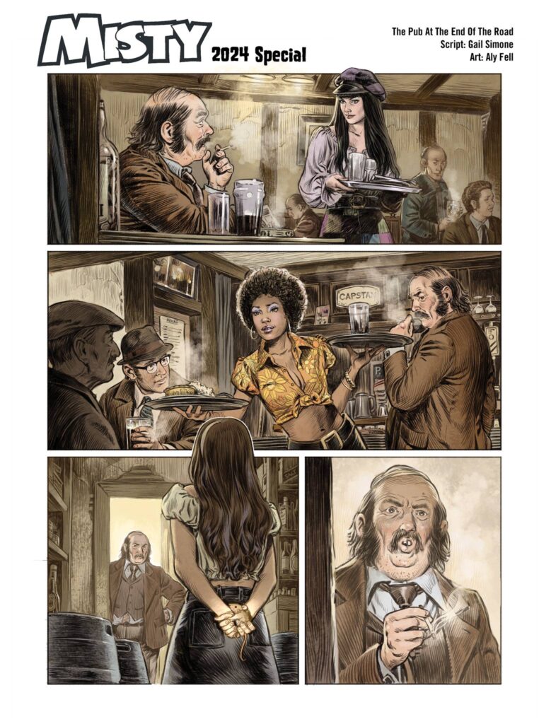 Aly Fell's colour work for the first page of "The Pub at the End of the Road" by the amazing Gail Simone for the upcoming Misty