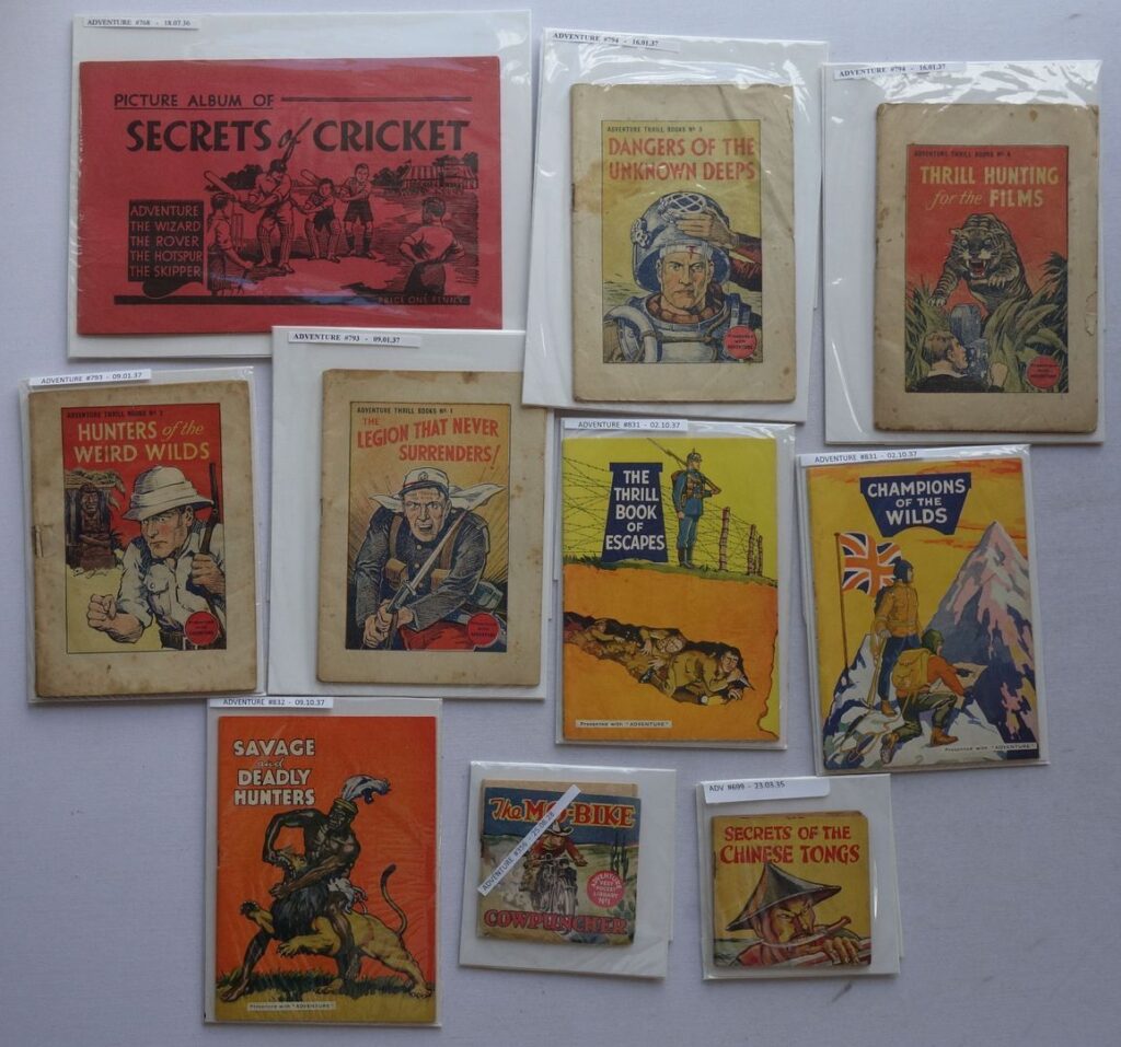 This item featuring of 10 free gifts given away with issues of the DC Thomson "Big 5" story paper, Adventure, between 1928 and 1937, is just one of several lots of Free Gifts of the same kind in this Phil-Comics auction