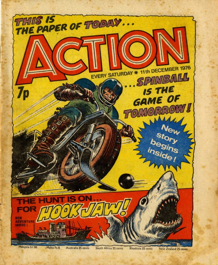 Action, as published post ban, cover dated 11th December 1976, “Death Game 1999 now “Spinball”