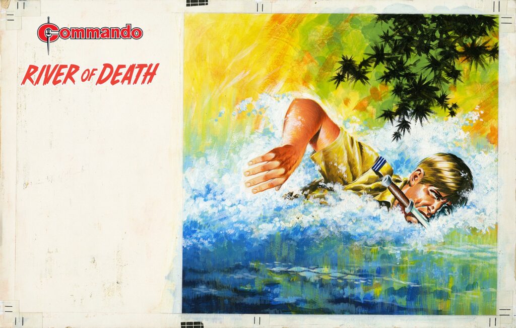 Commando 5793: River of Death Story: Fitzsimmons | Art: Gonzalez Cover: Ian Kennedy First published as No. 582 in 1971, reprinted in 1983 as No. 1667